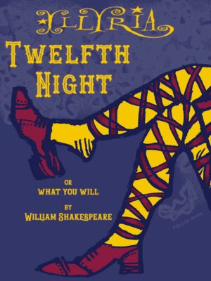 Twelfth Night. An illustrated pair of legs are crossed with yellow stockings.
