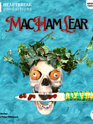Machamlear - a Skull with a dagger in it's mouth sits above a water-like background. The skull is wearing a crown of ivy.