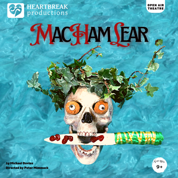 Machamlear - a Skull with a dagger in it's mouth sits above a water-like background. The skull is wearing a crown of ivy.