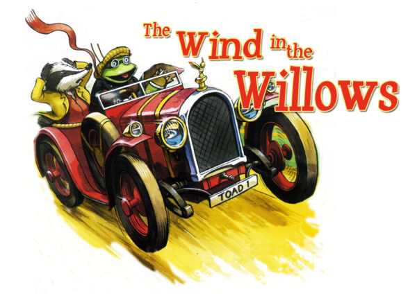 The Wind in the Willows. An illustration of Toad, Badger and Mole riding in a car.