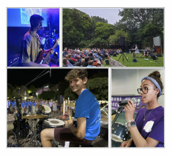 Collage of four different images showing Mount's Bay students performing.