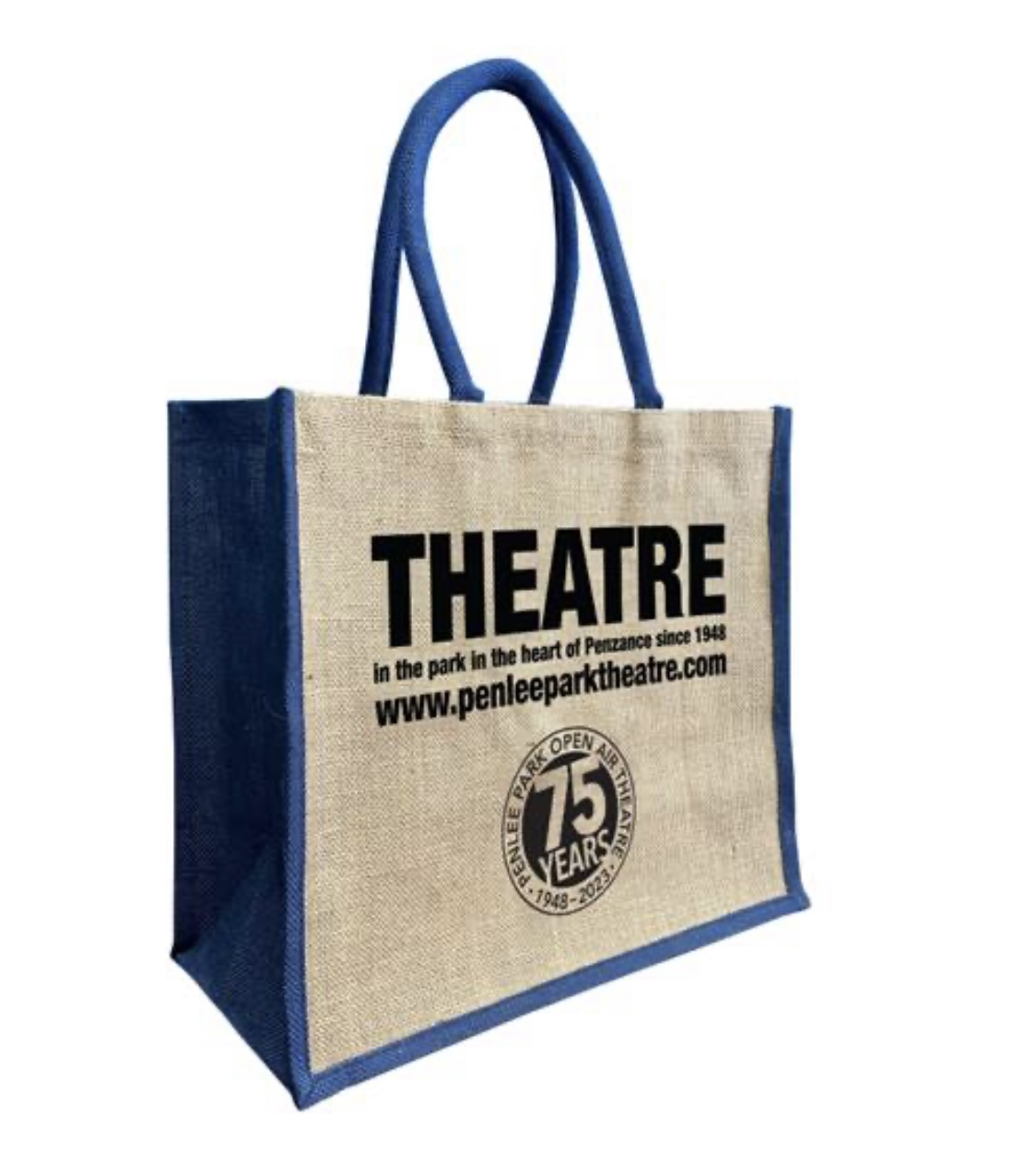 The Penlee Park theatre jute bag on a plain white background.