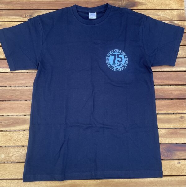 Navy blue t-shirt with white Penlee Park Theatre logo on the chest.