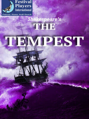 "The Tempest" An old ship battles the waves in front of a backdrop of purple clouds.