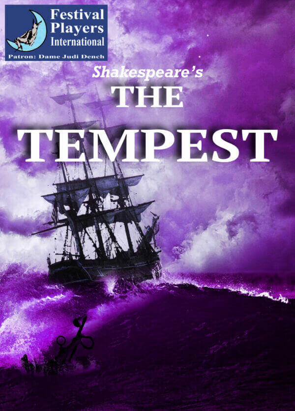 "The Tempest" An old ship battles the waves in front of a backdrop of purple clouds.